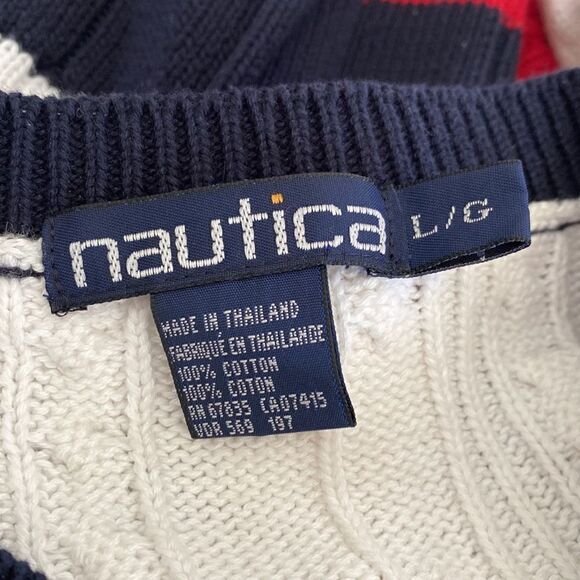90’s Nautica Colour Block 100% Cotton Multi Colour Cable Knit Oversized Sweater - Picture 13 of 13